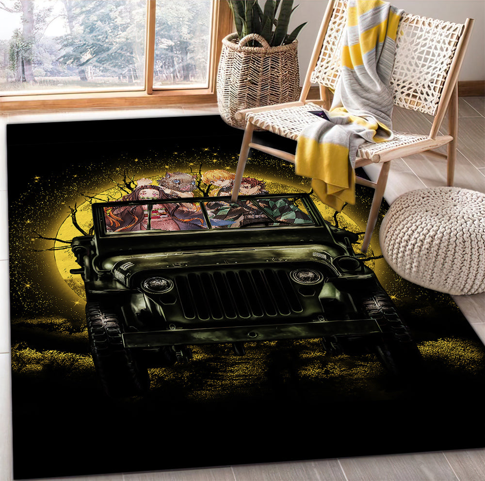 Demon Slayer Ride Jeep Funny Anime Moonlight Halloween Rug Carpet Rug Home Room Decor Nearkii