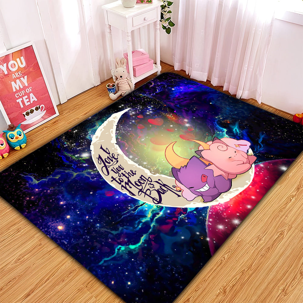 Gengar And Clefable Cute Pokemon Love You To The Moon Galaxy Rug Carpet Rug Home Room Decor Nearkii
