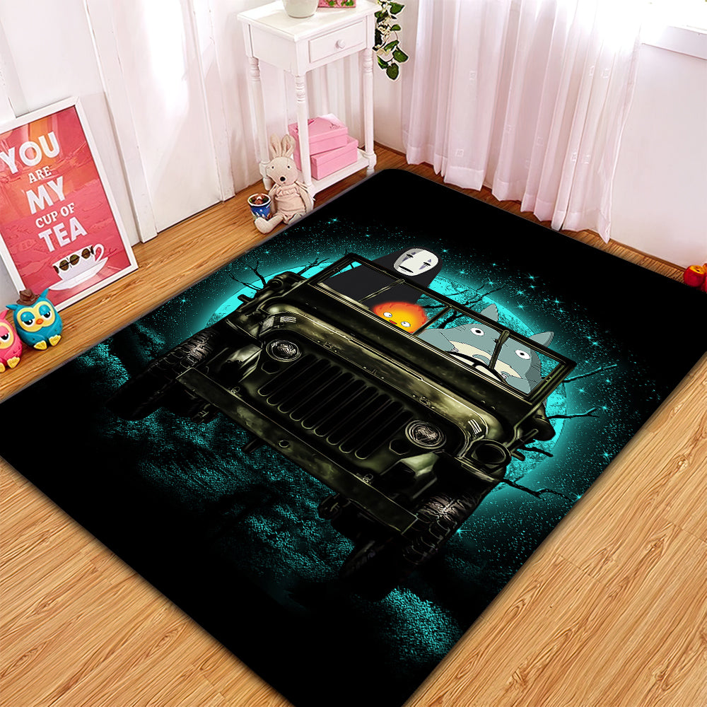 Totoro No Face Ghibli Ride Jeep Funny Anime Moonlight Rug Carpet Rug