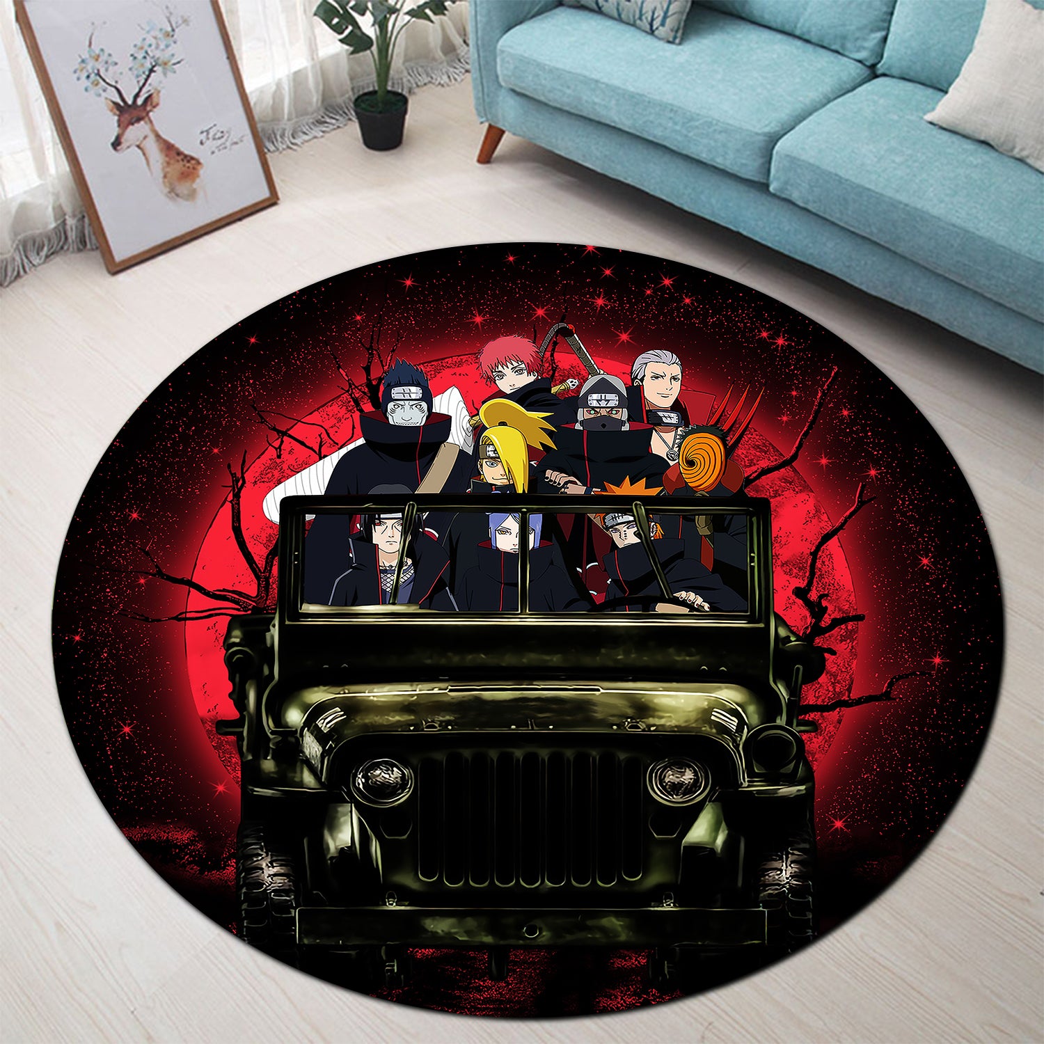 Akatsuki Team Ride Jeep Funny Naruto Anime Moonlight Halloween Round Carpet Rug Bedroom Livingroom Home Decor Nearkii