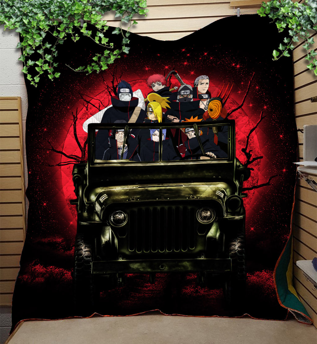 Akatsuki Team Ride Jeep Funny Naruto Anime Moonlight Halloween Quilt Blanket Nearkii