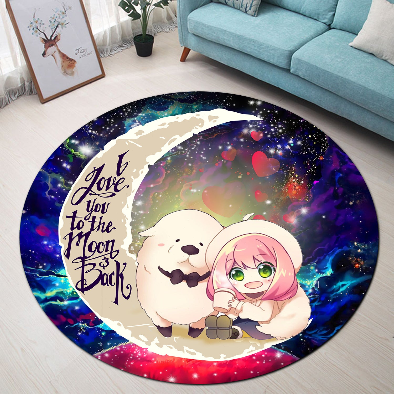 Anya Spy x Family Dog Love You To The Moon Galaxy Round Carpet Rug Bedroom Livingroom Home Decor Nearkii