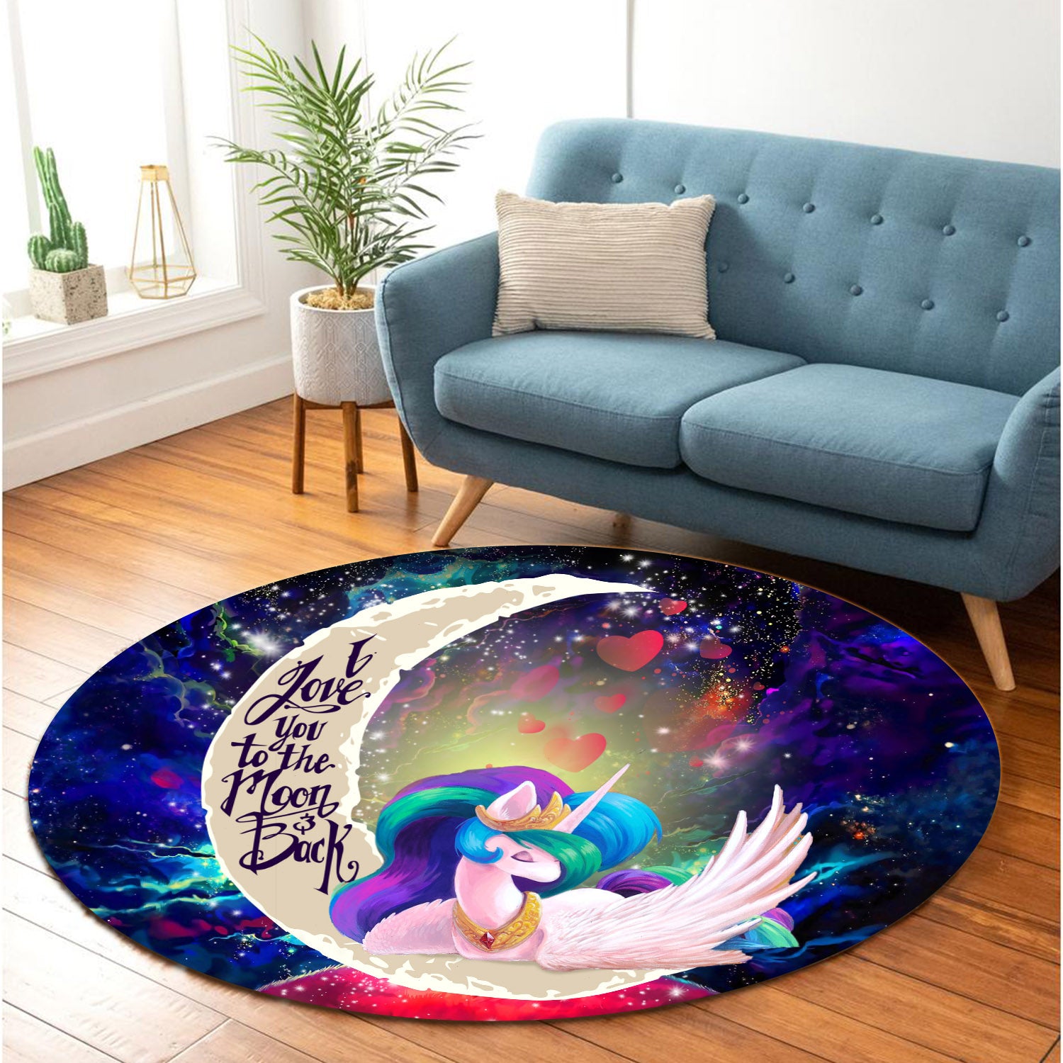 Beauty Unicorn Love You To The Moon Galaxy Round Carpet Rug Bedroom Livingroom Home Decor Nearkii