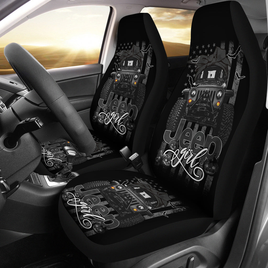 Halloween American Flag Black Jeep Girl Premium Custom Car Seat Covers Decor Protectors Nearkii