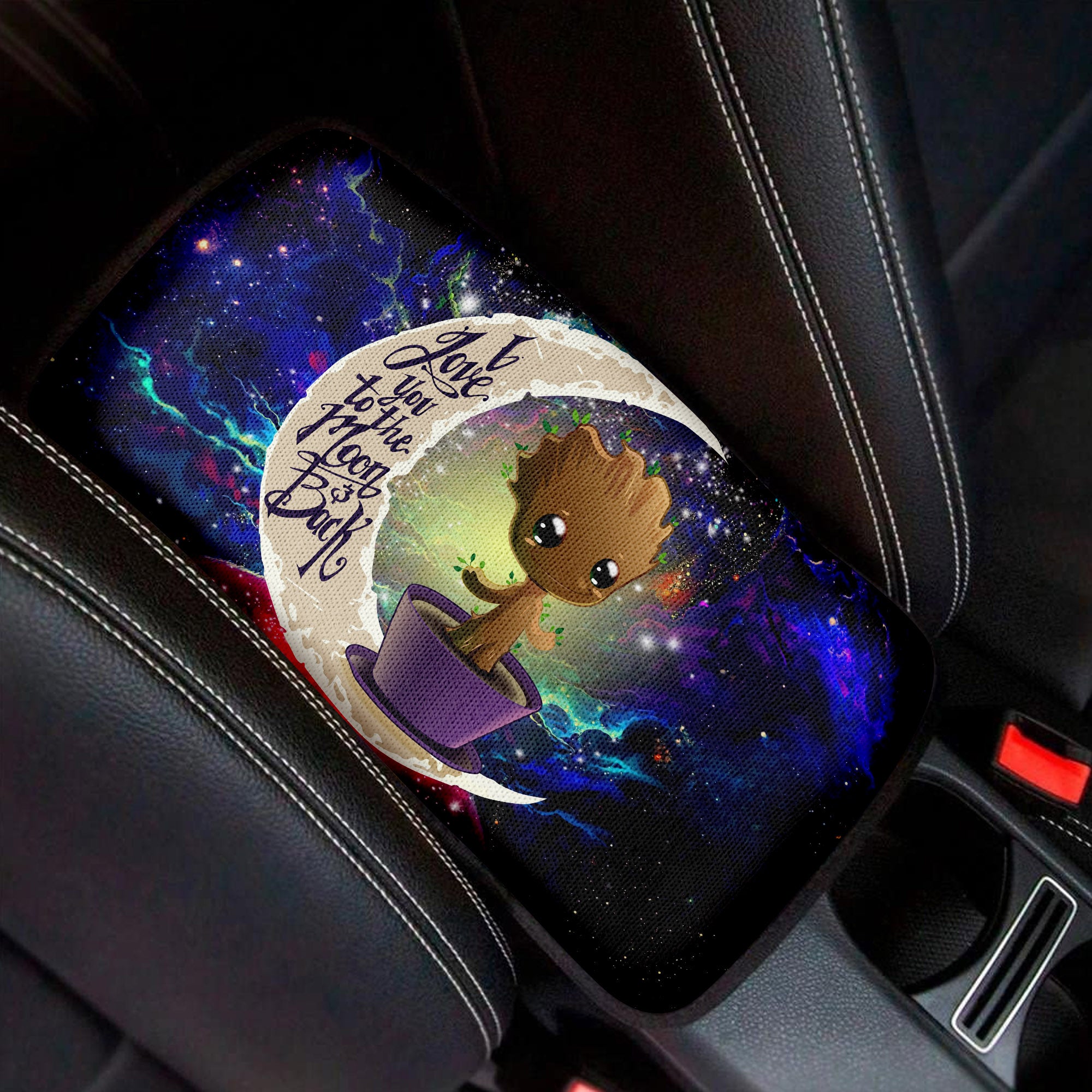 Baby Groot Love To Moon Back Galaxy Premium Custom Armrest Center Console Cover Car Accessories Nearkii