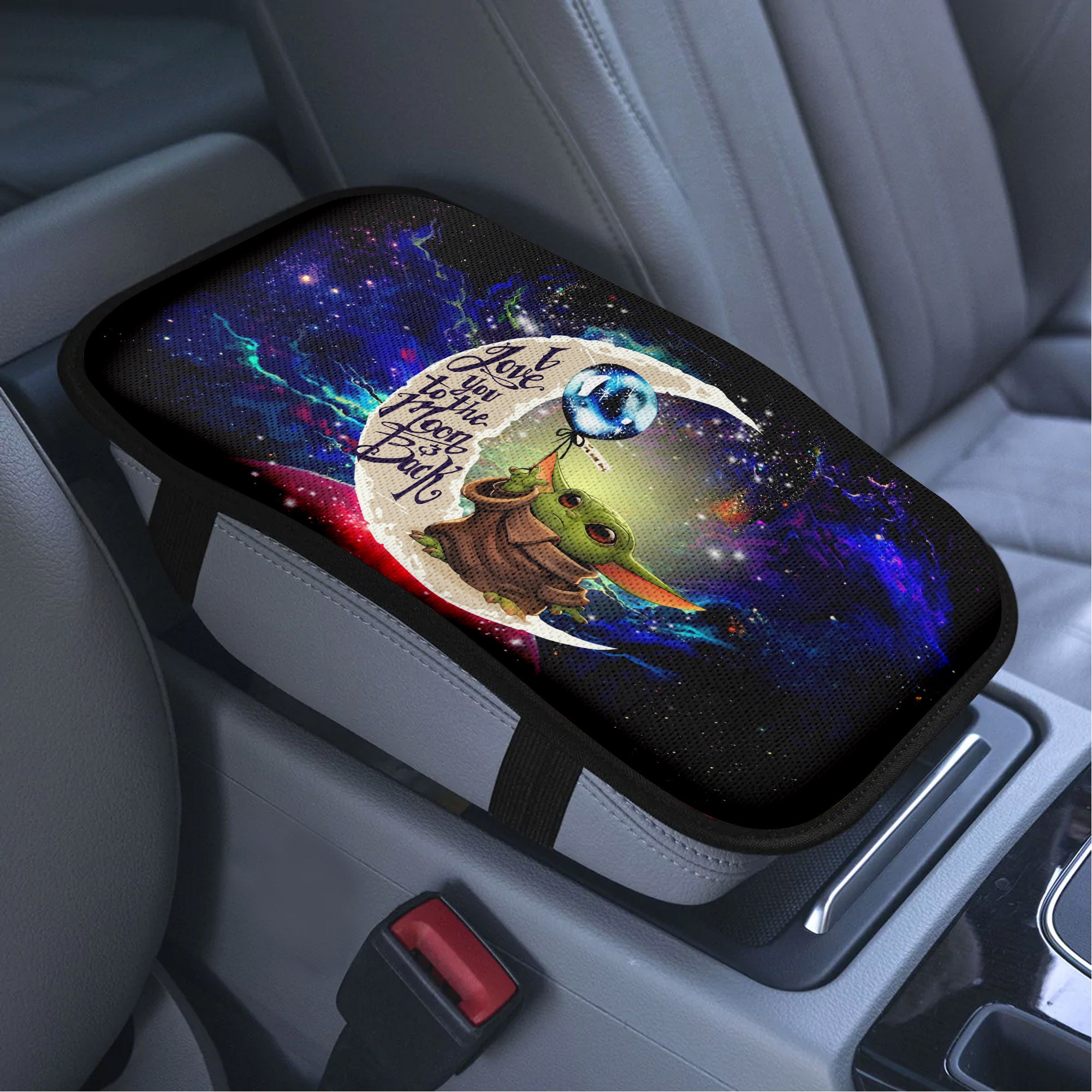 Baby Yoda Love To Moon Back Galaxy Premium Custom Armrest Center Console Cover Car Accessories Nearkii