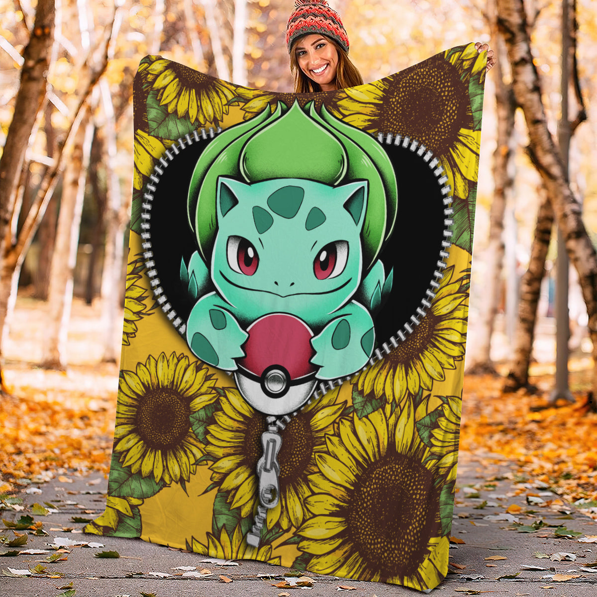 Bulbasaur Pokemon Sunflower Zipper Premium Blanket Nearkii