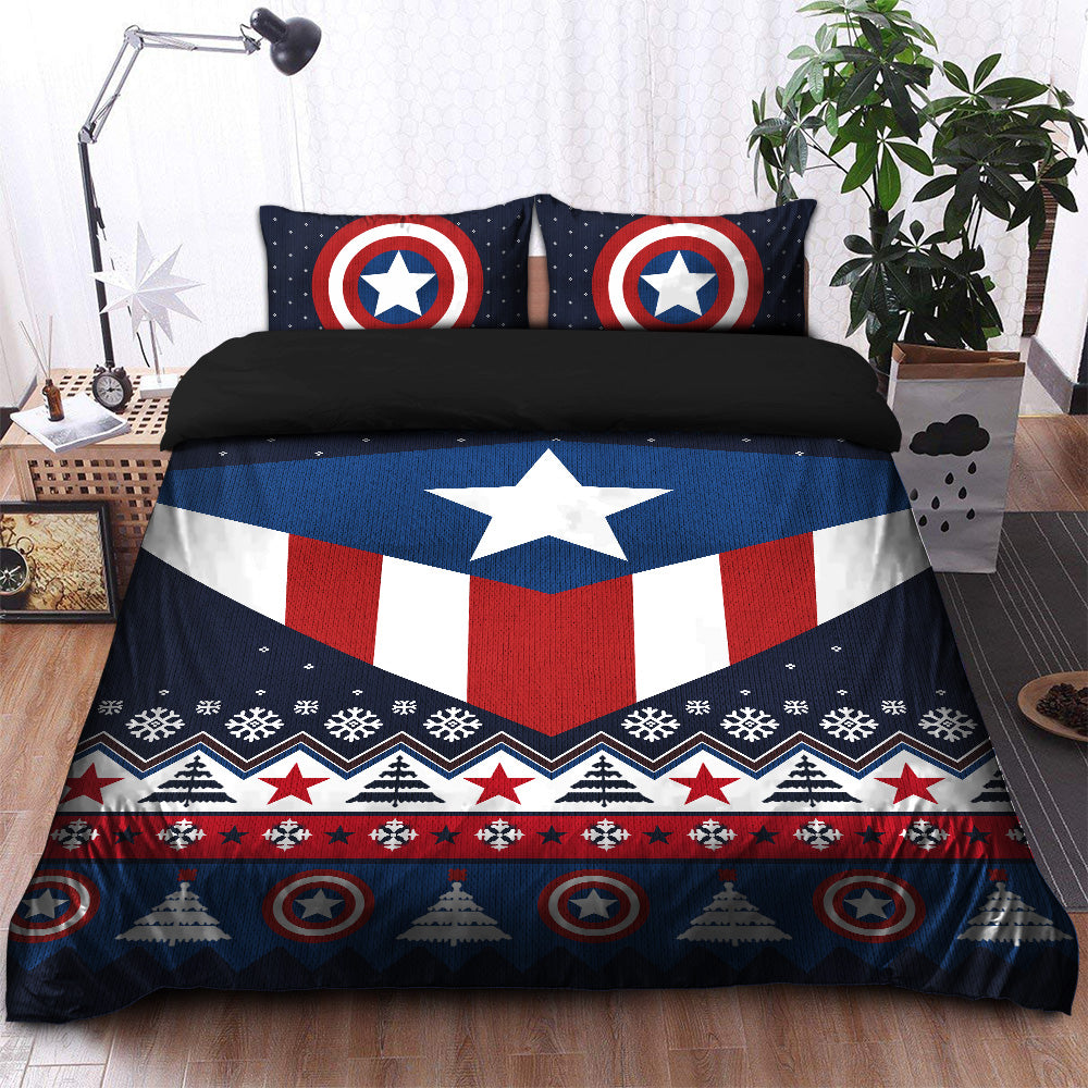 Captain America Christmas Bedding Set Duvet Cover And 2 Pillowcases Nearkii