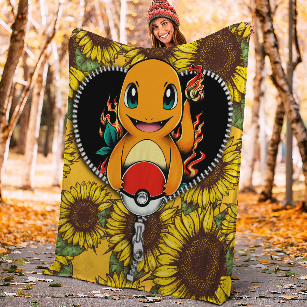 Charmander Pokemon Sunflower Zipper Premium Blanket Nearkii