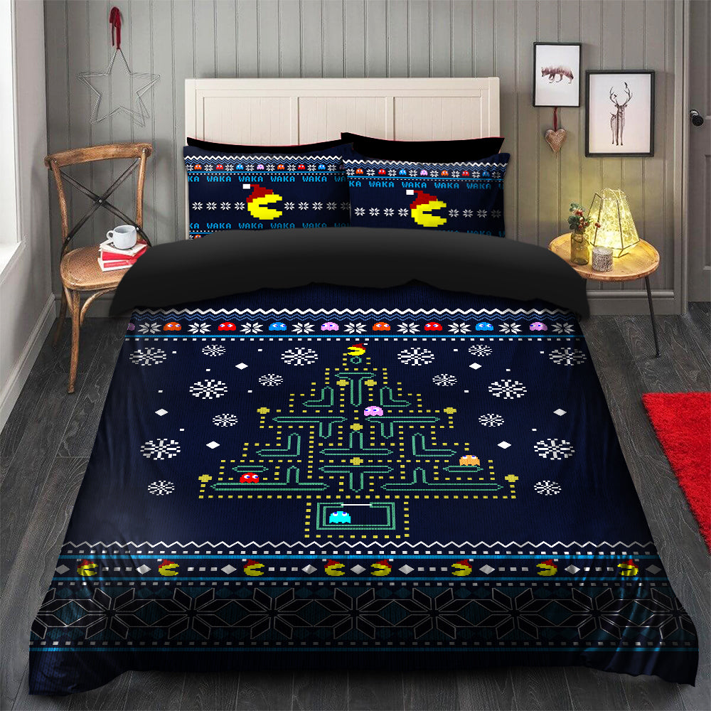 Christmas Tree Pacman Bedding Set Duvet Cover And 2 Pillowcases Nearkii