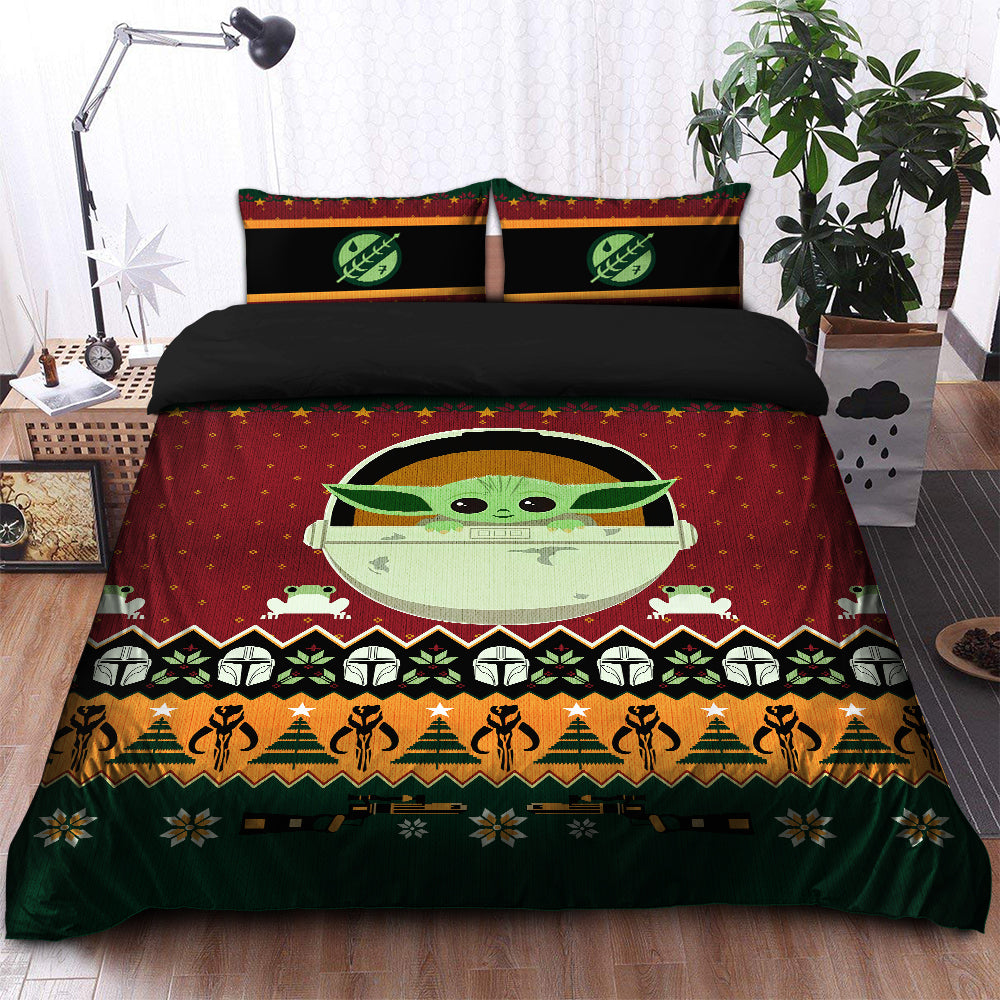 Cute Baby Yoda Space Christmas Bedding Set Duvet Cover And 2 Pillowcases Nearkii