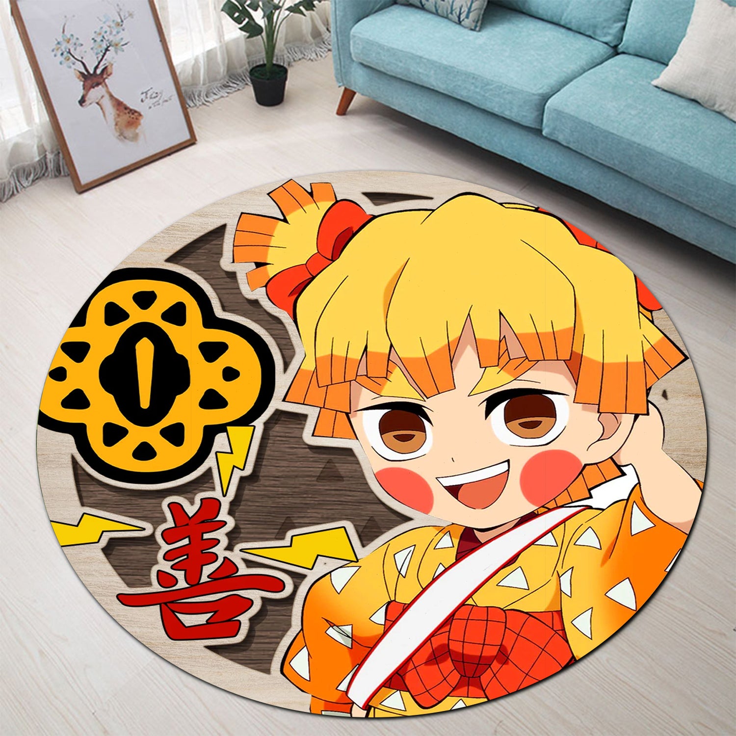 Demon Slayer Zenitsu Agatsuma Round Carpet Rug Bedroom Livingroom Home