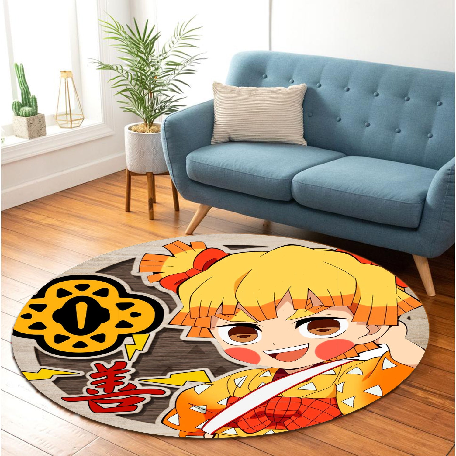 Demon Slayer Zenitsu Agatsuma Round Carpet Rug Bedroom Livingroom Home