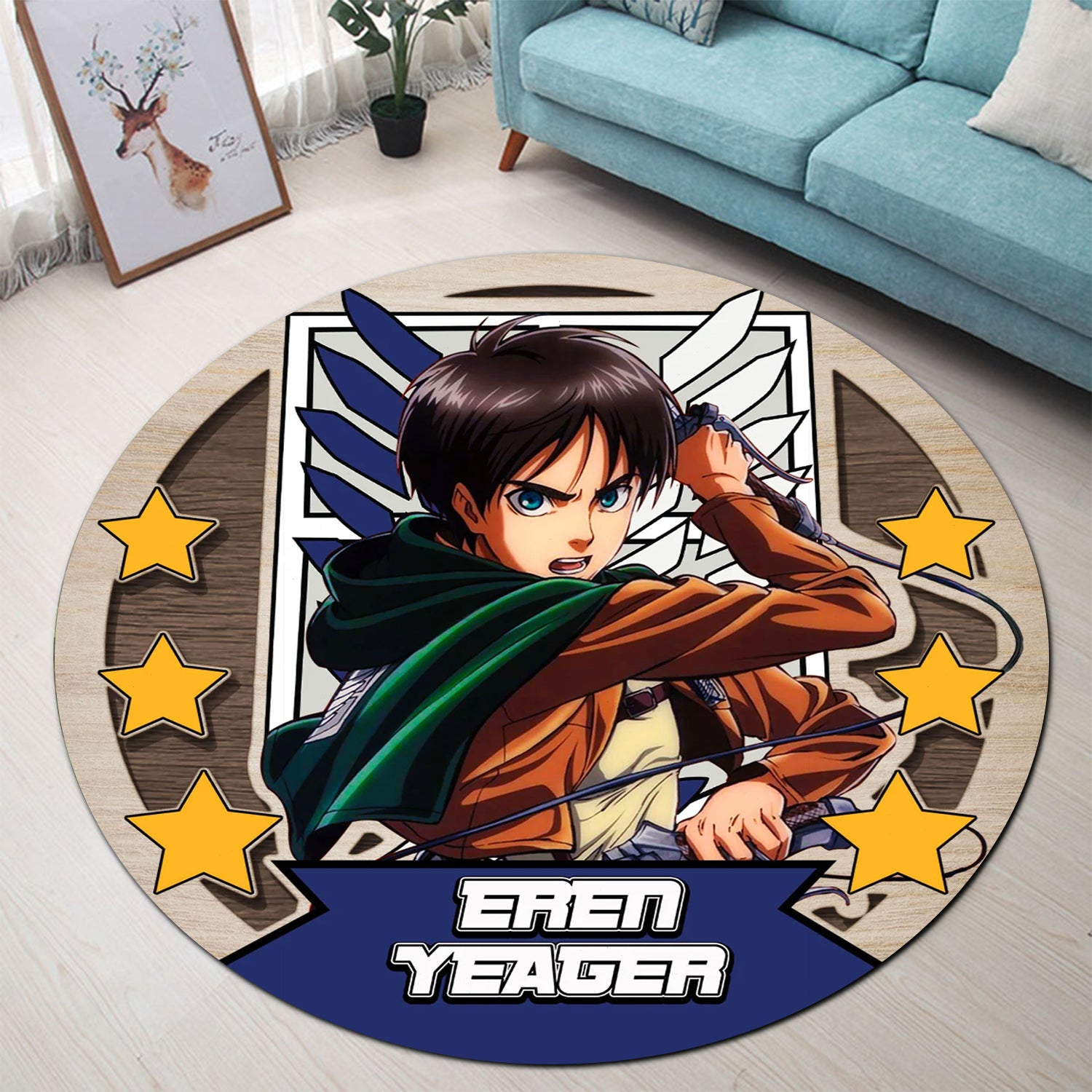 Attack On Titan Eren Yeager Round Carpet Rug Bedroom Livingroom Home Decor Nearkii