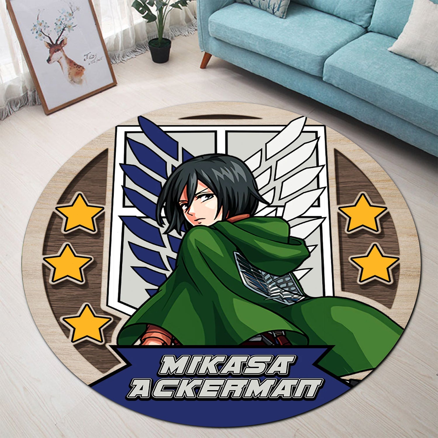 Attack On Titan Mikasa Ackerman Round Carpet Rug Bedroom Livingroom Home Decor Nearkii