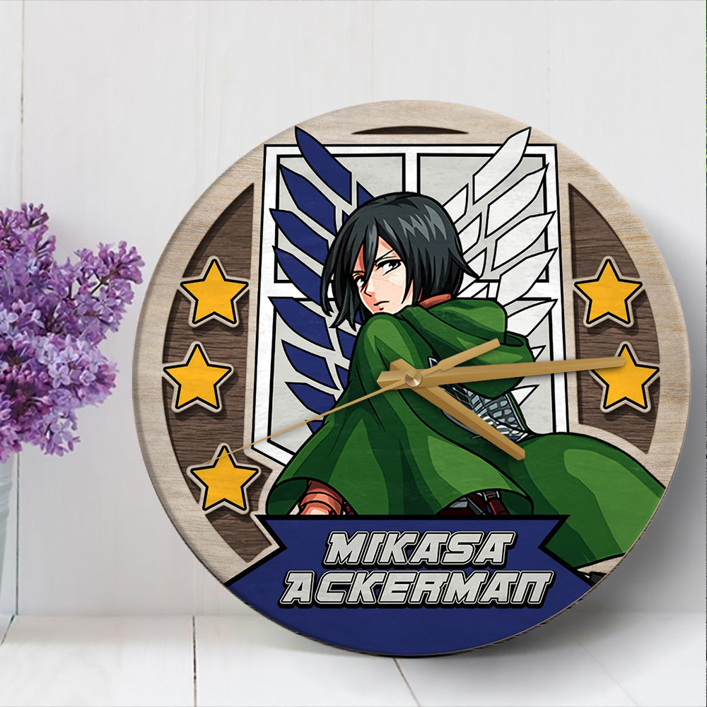 Attack On Titan Mikasa Ackerman Wood Wall Clock Nearkii