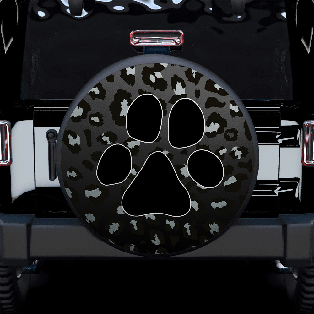 Black Cute Dog Paw Cheetah Leopard Jaguar Pattern Jeep Car Spare Tire Covers Gift For Campers Nearkii
