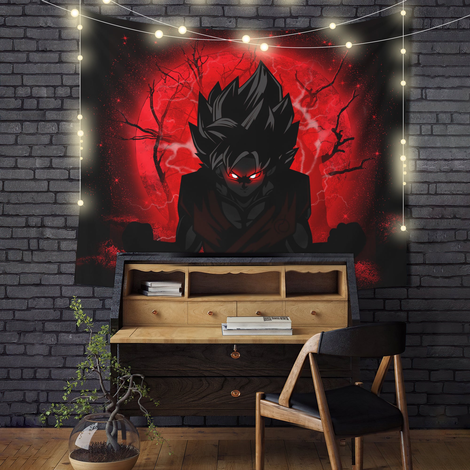 Goku Saiyan Evil Moonlight Tapestry Room Decor Nearkii