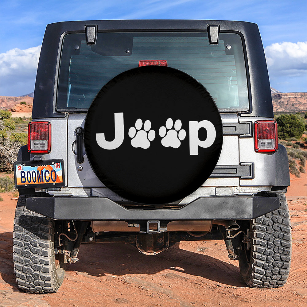 White Jeep Side Fender Dog Paws Car Spare Tire Covers Gift For Campers