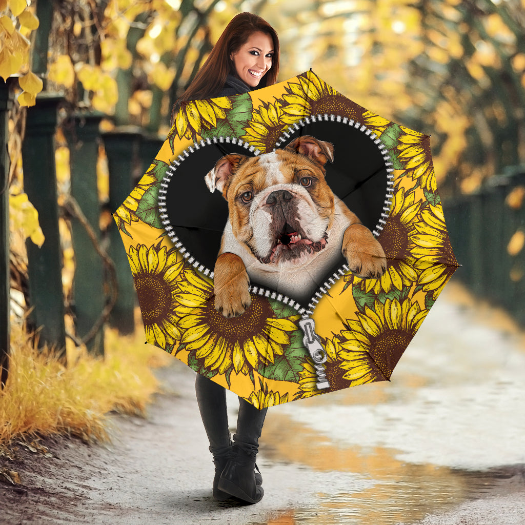 Bulldog Sunflower Zipper Umbrella Nearkii