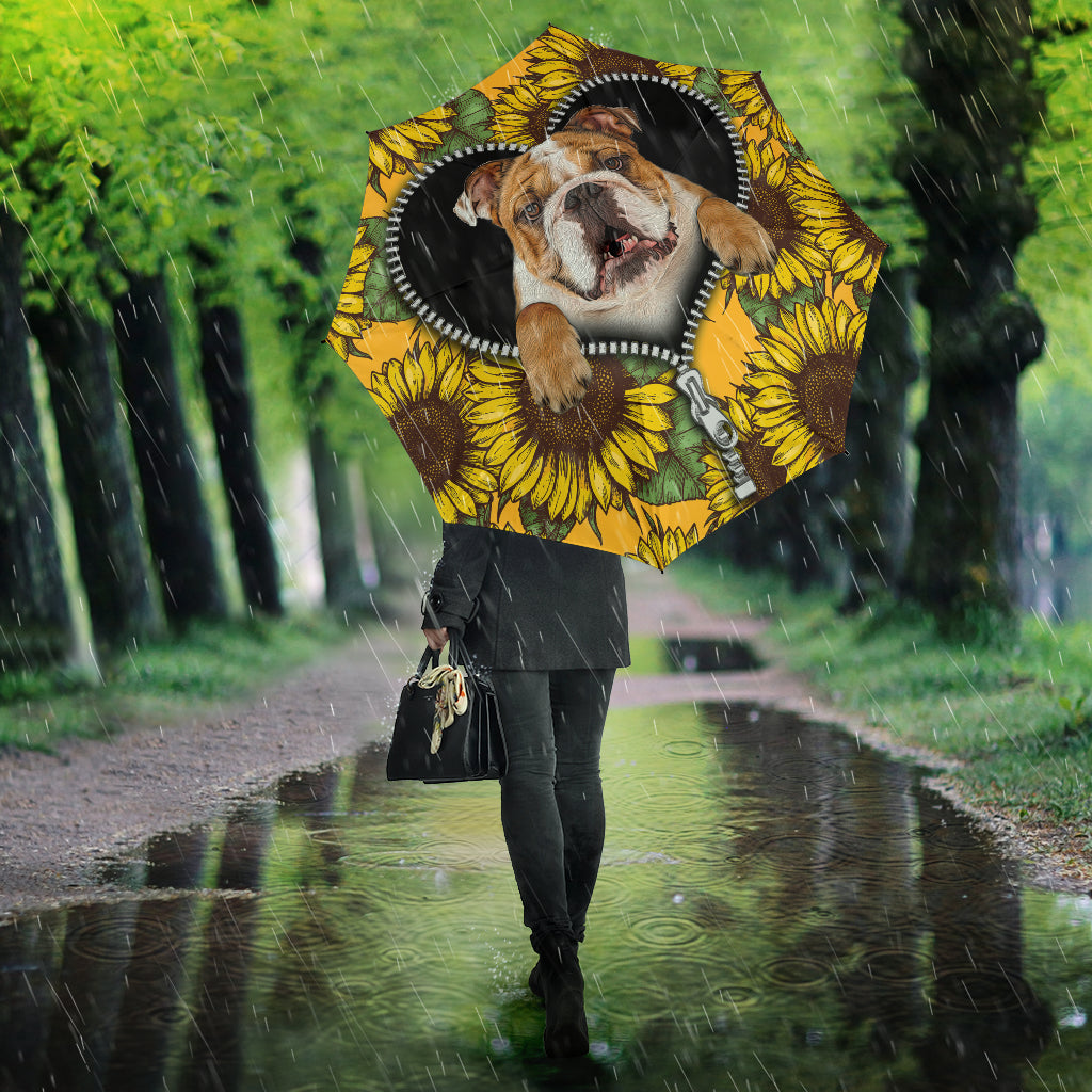 Bulldog Sunflower Zipper Umbrella Nearkii