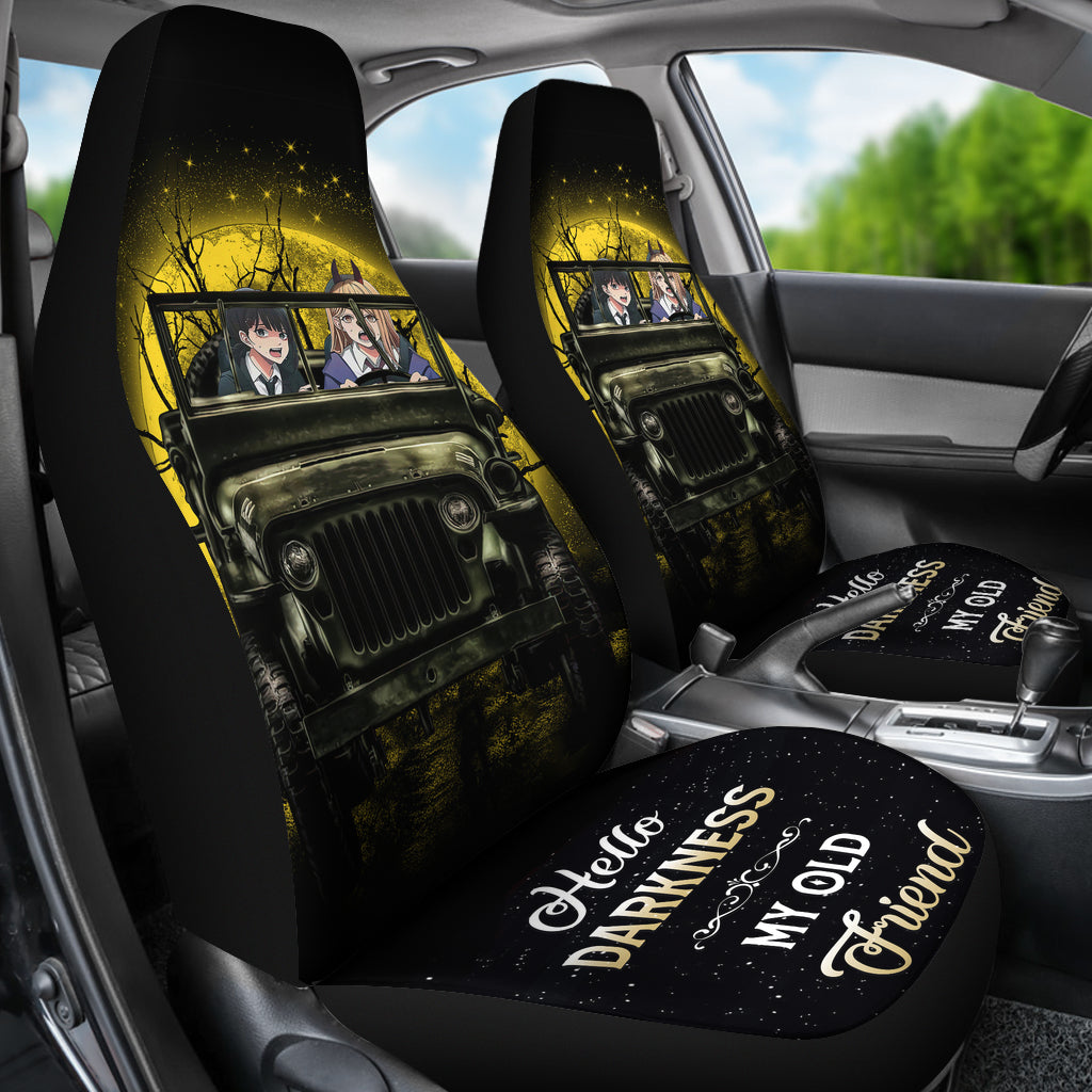 Chainsaw Man Ride Jeep Funny Anime Moonlight Halloween Premium Custom Car Seat Covers Decor 2423