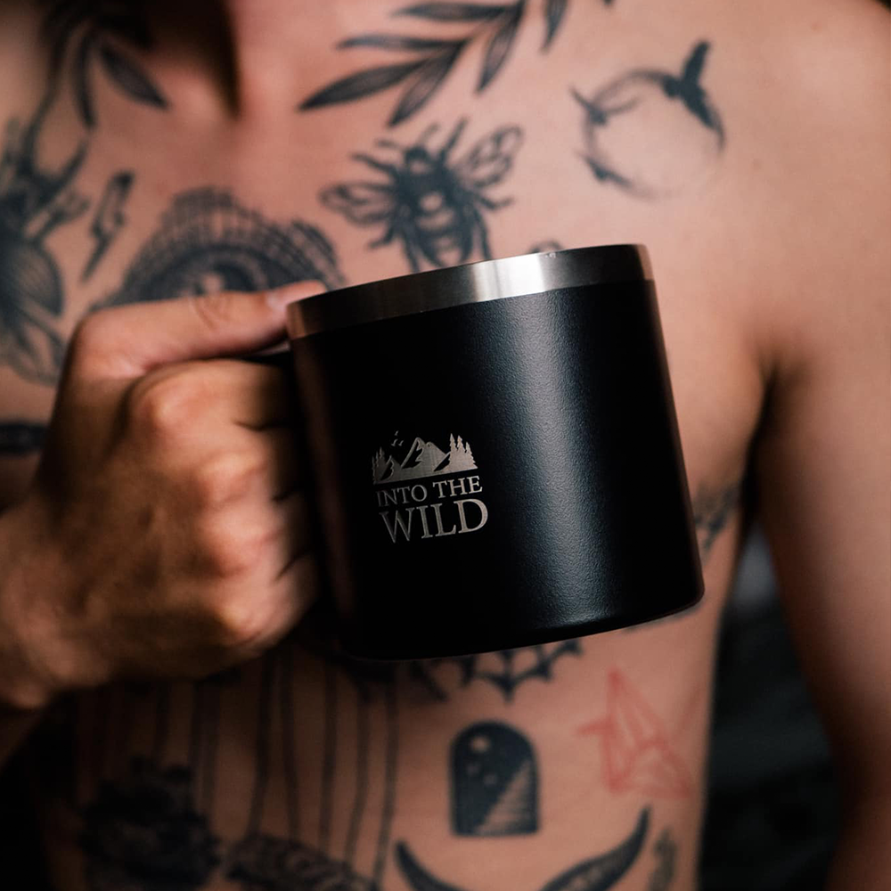 Black Into The Wild Insulated Travel Camping Mug Nearkii
