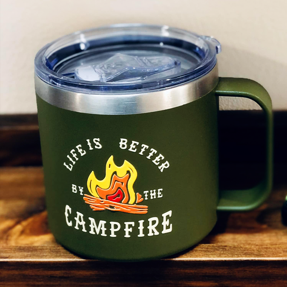Green Life Is Better By The Campfire Insulated Travel Camping Mug Nearkii