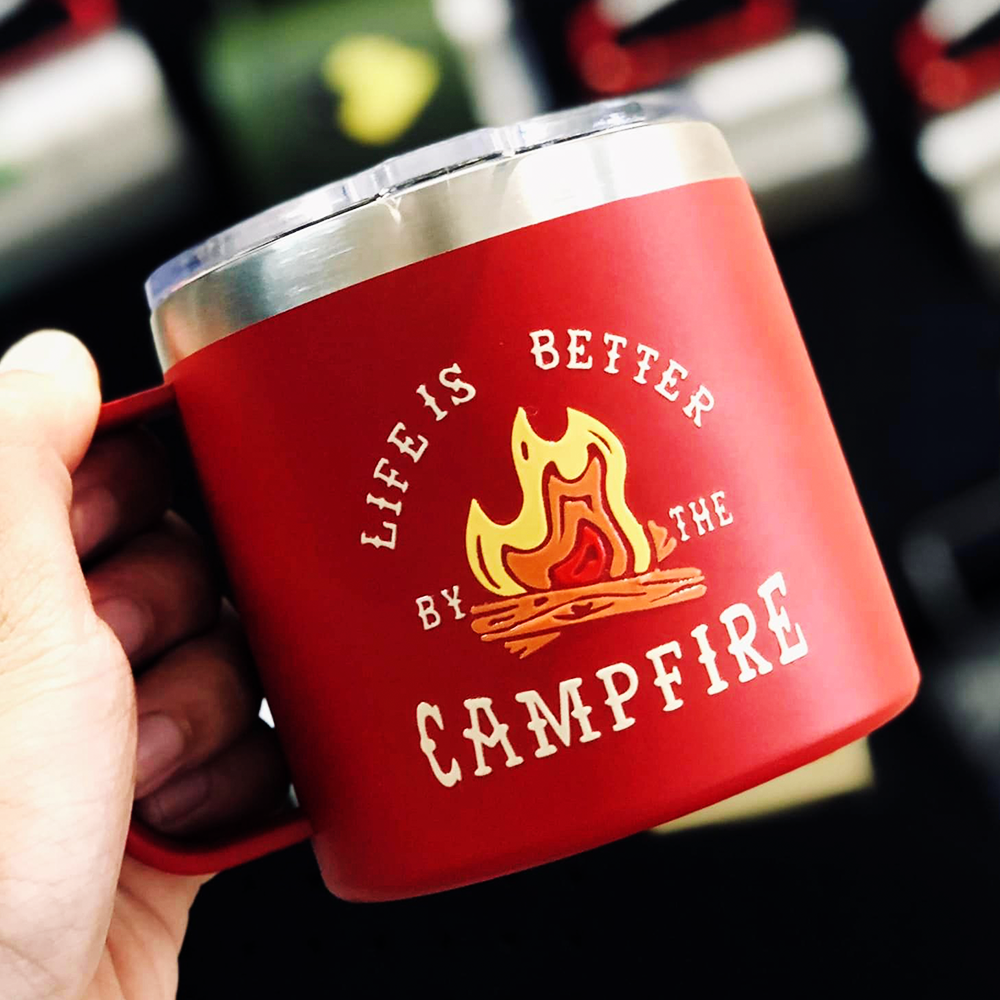 Red Life Is Better By The Campfire Insulated Travel Camping Mug Nearkii