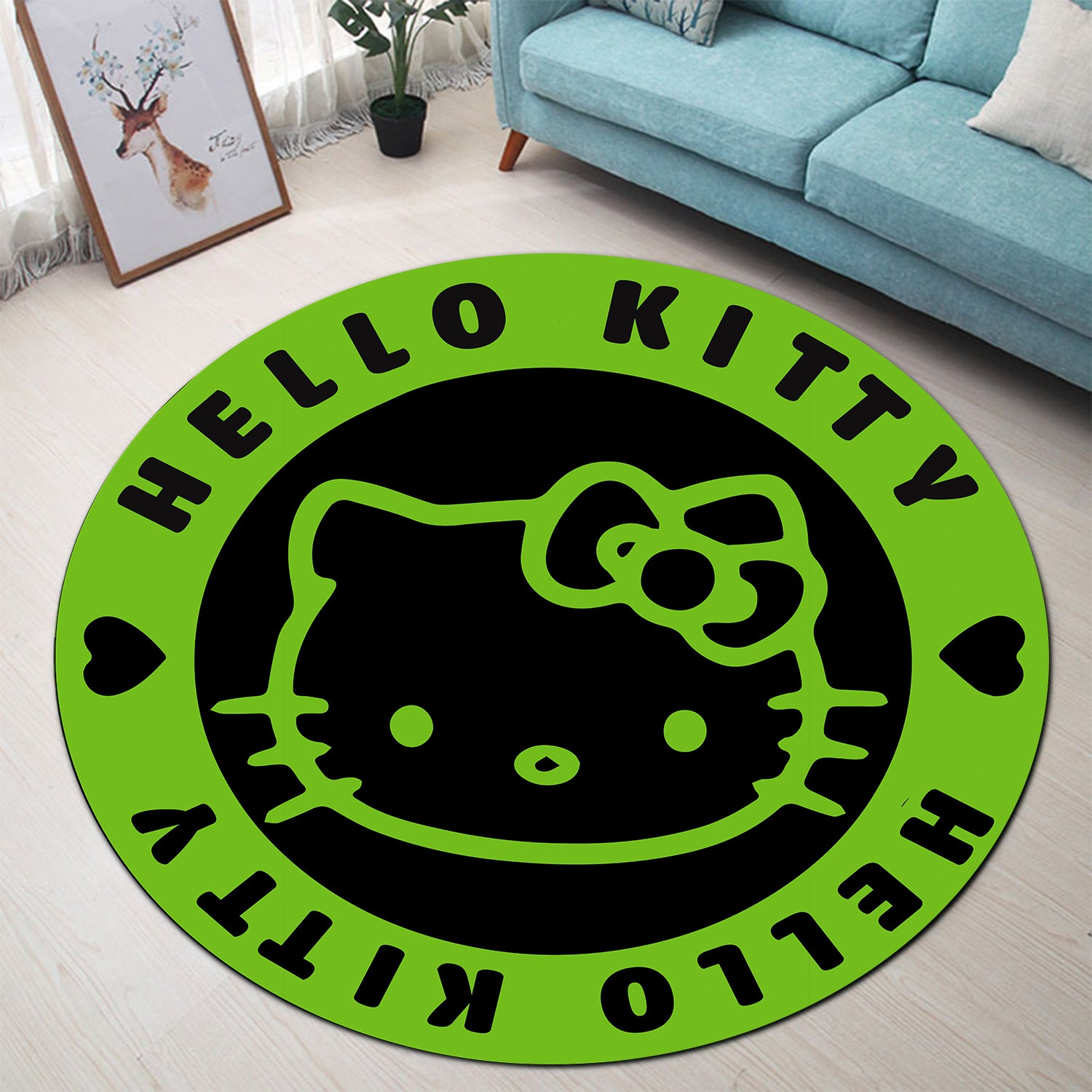 Hello Kitty Green Round Carpet Rug Bedroom Livingroom Home Decor Nearkii