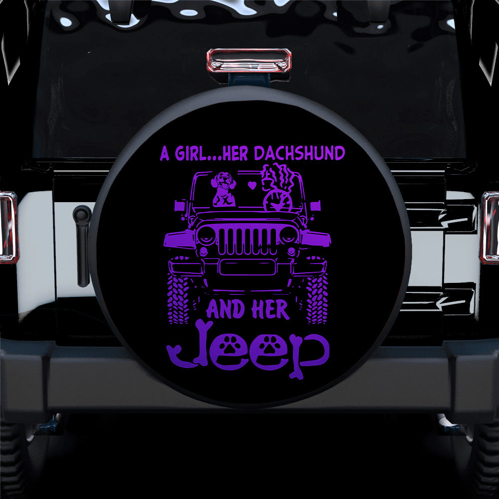 A Girl Her Dachshund And Her Purple Car Spare Tire Covers Gift For Campers Nearkii