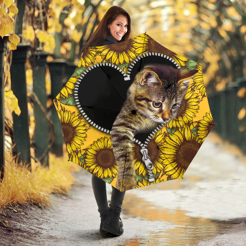Cute Cat Sunflower Zipper Umbrella Nearkii