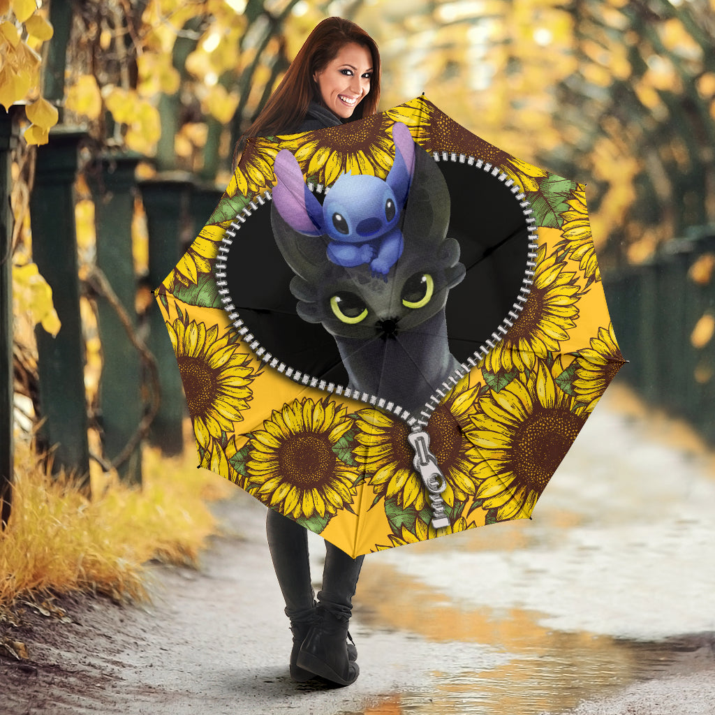 Toothless And Stitch Sunflower Zipper Umbrella Nearkii
