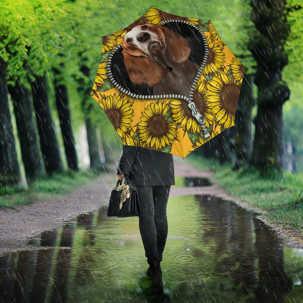 Basset Hound Dog Sunflower Zipper Umbrella Nearkii