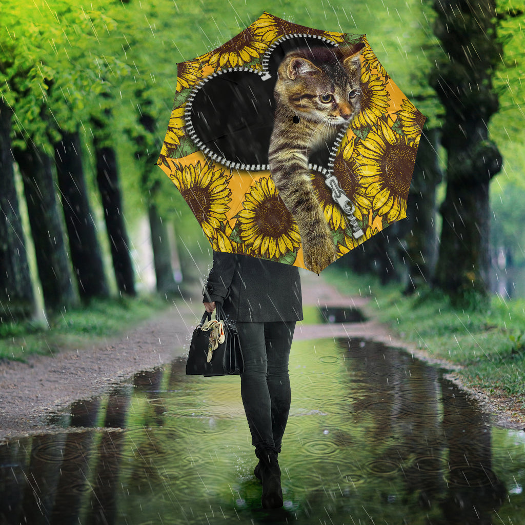 Cute Cat Sunflower Zipper Umbrella Nearkii