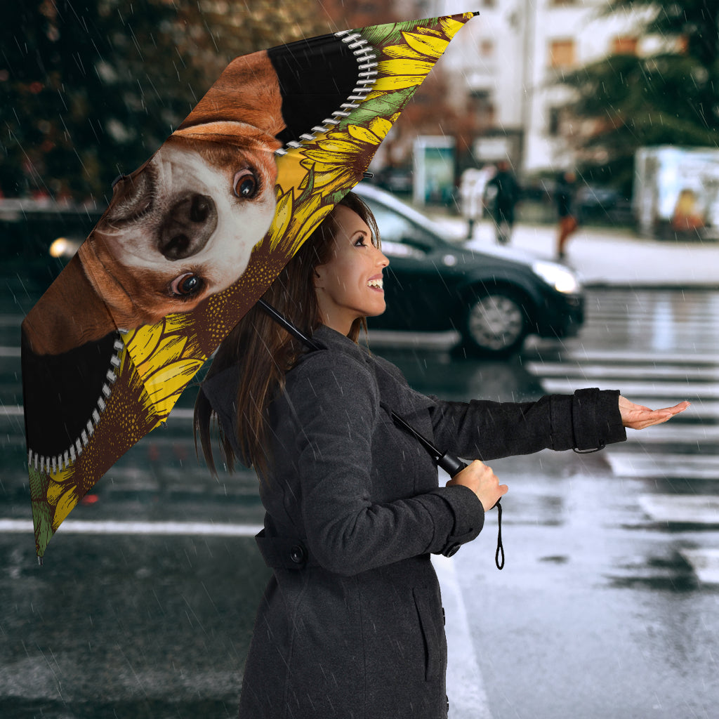 Basset Hound Dog Sunflower Zipper Umbrella Nearkii
