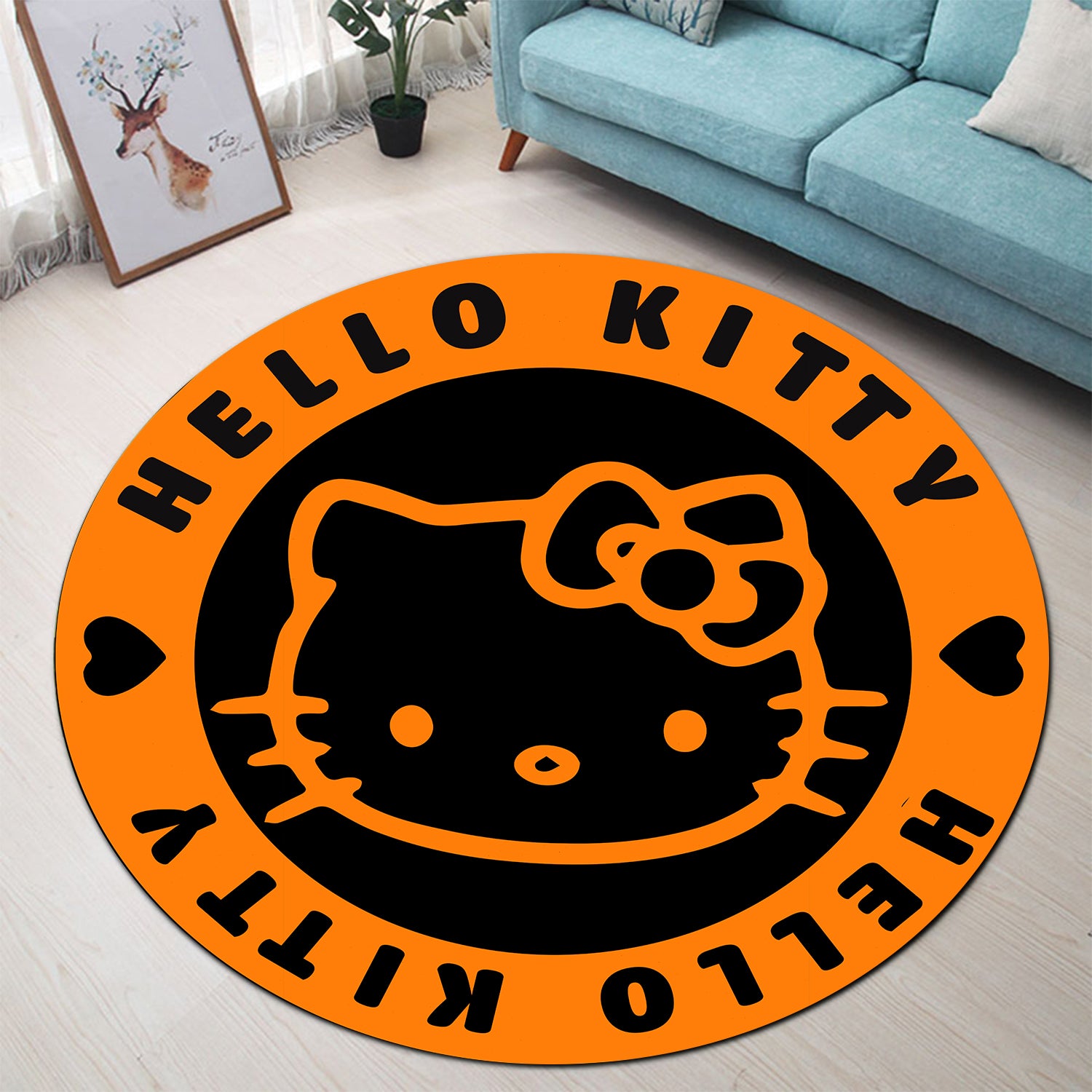Hello Kitty Orange Round Carpet Rug Bedroom Livingroom Home Decor Nearkii