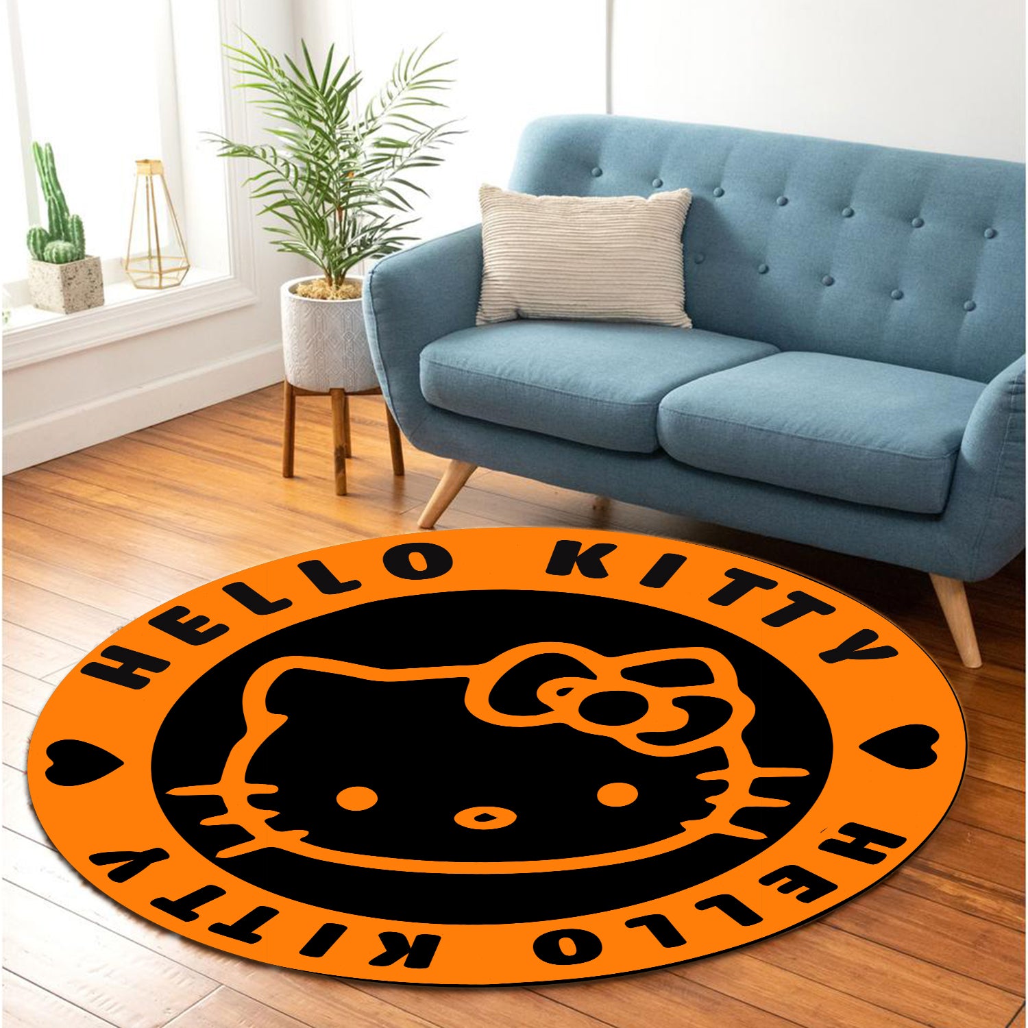 Hello Kitty Orange Round Carpet Rug Bedroom Livingroom Home Decor Nearkii