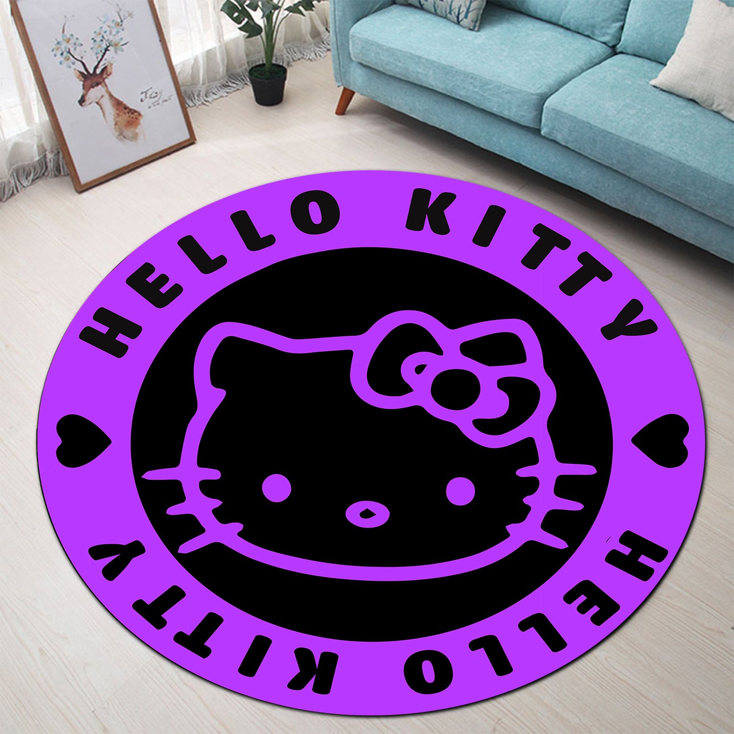 Hello Kitty Purple Round Carpet Rug Bedroom Livingroom Home Decor Nearkii