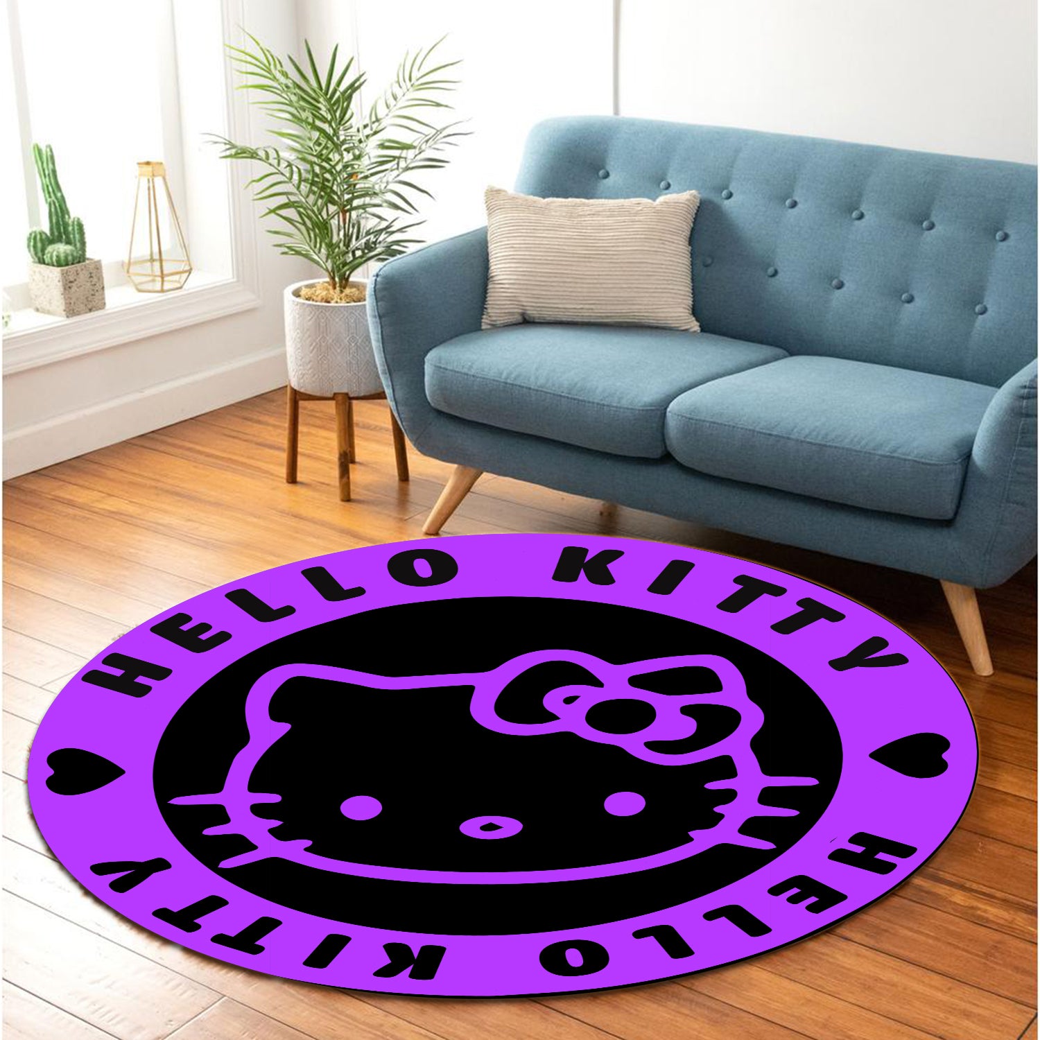Hello Kitty Purple Round Carpet Rug Bedroom Livingroom Home Decor Nearkii