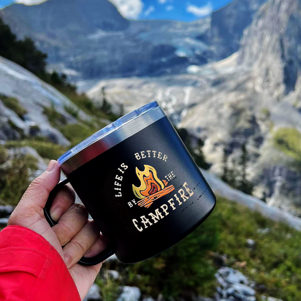 Black Life Is Better By The Campfire Insulated Travel Camping Mug Nearkii